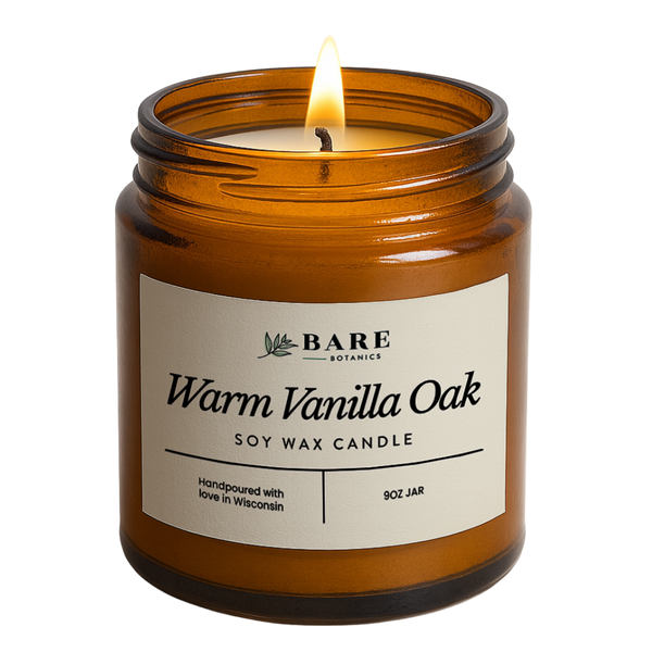 Warm Vanilla Oak Soy Wax Candle 9 oz
