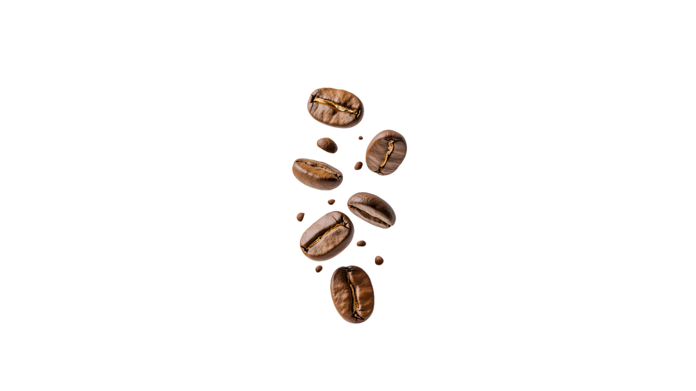 Roasted coffee beans falling